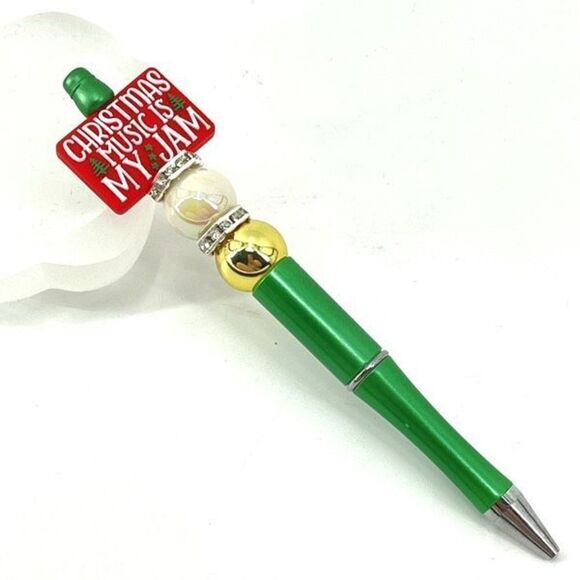 Christmas tree handmade pen NEW beads rhinestone bling red white green silver - Picture 2 of 5